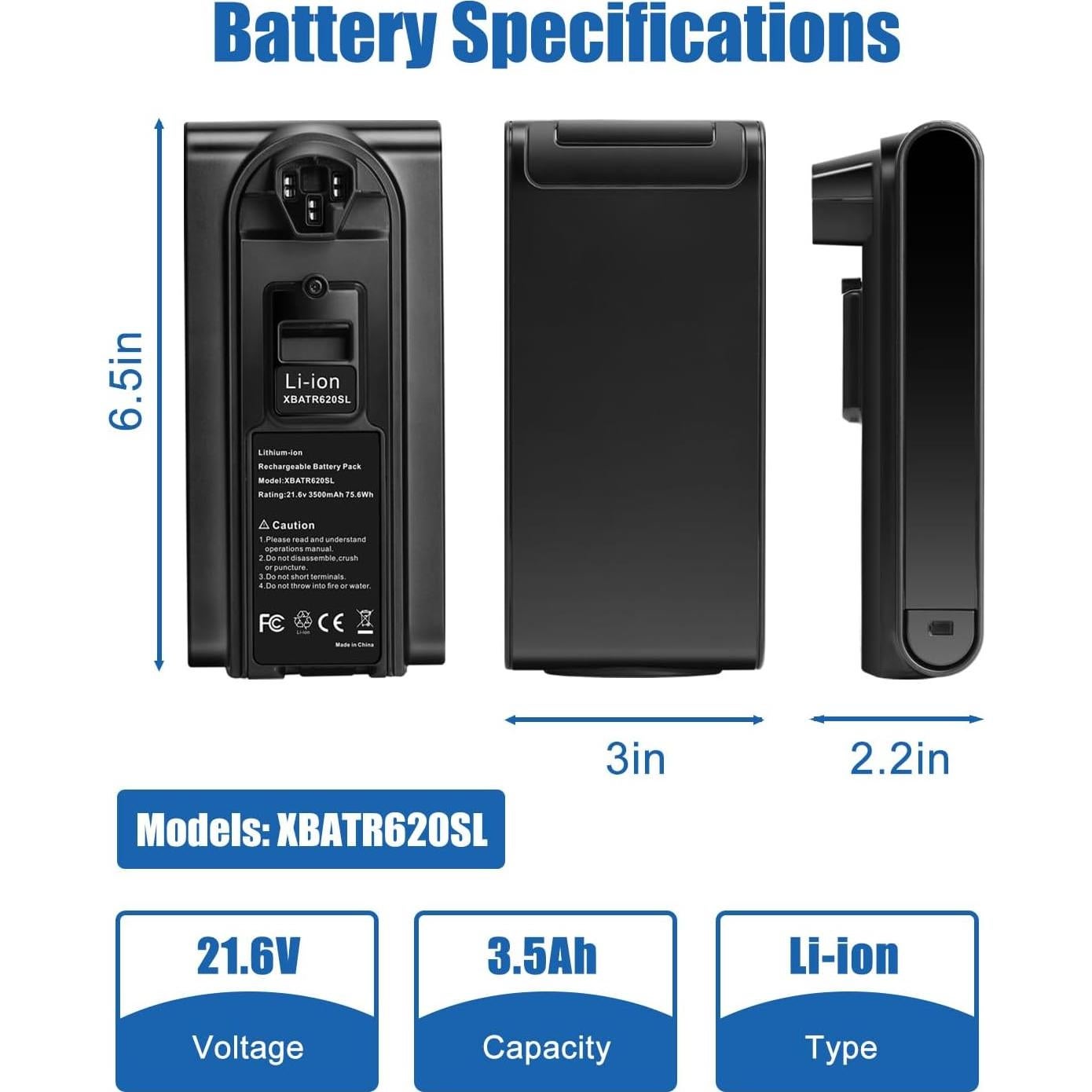 Batería de Reemplazo 3500mAh 21.6V para Aspiradora Shark XBATR620SL