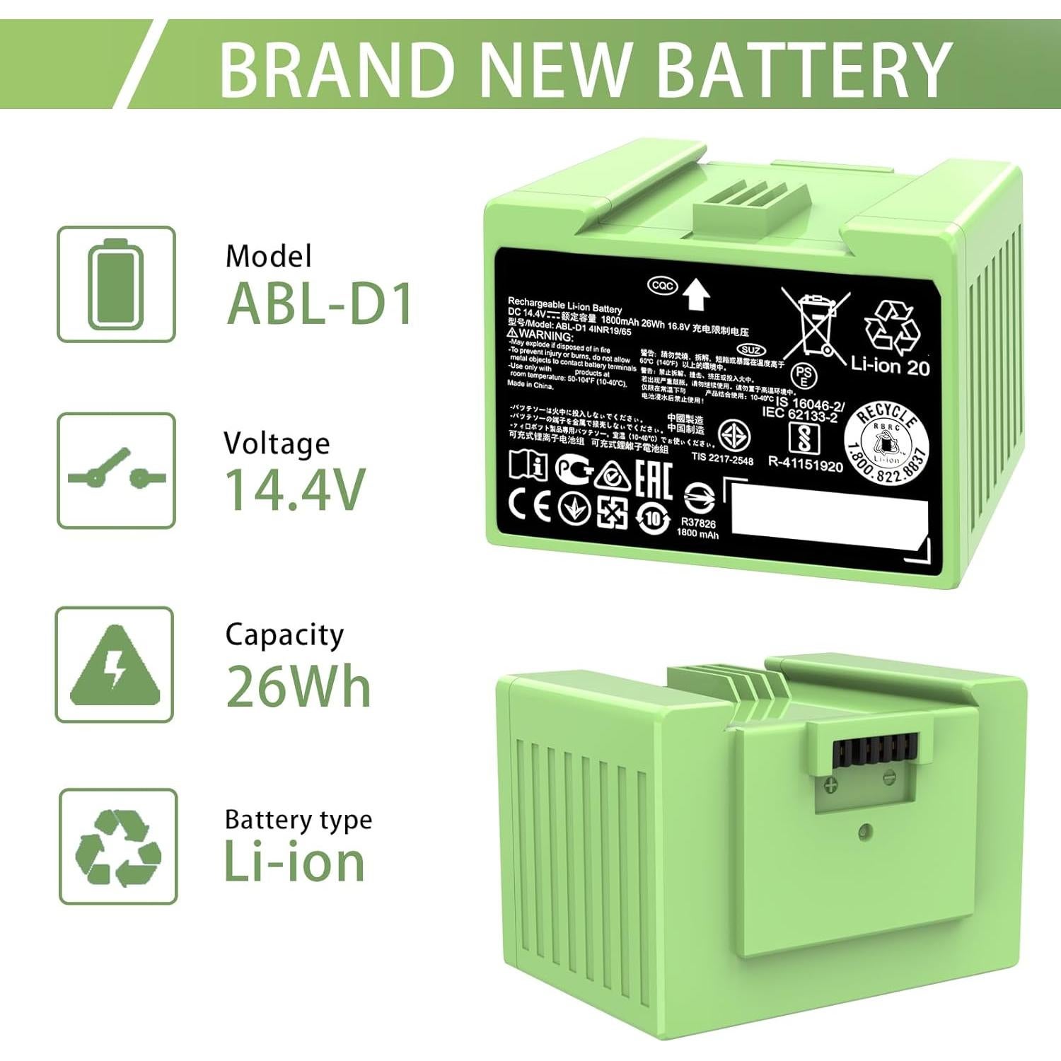 Batería de Reemplazo ABL-D1 para iRobot Roomba i/e Series 14.4V 1800mAh