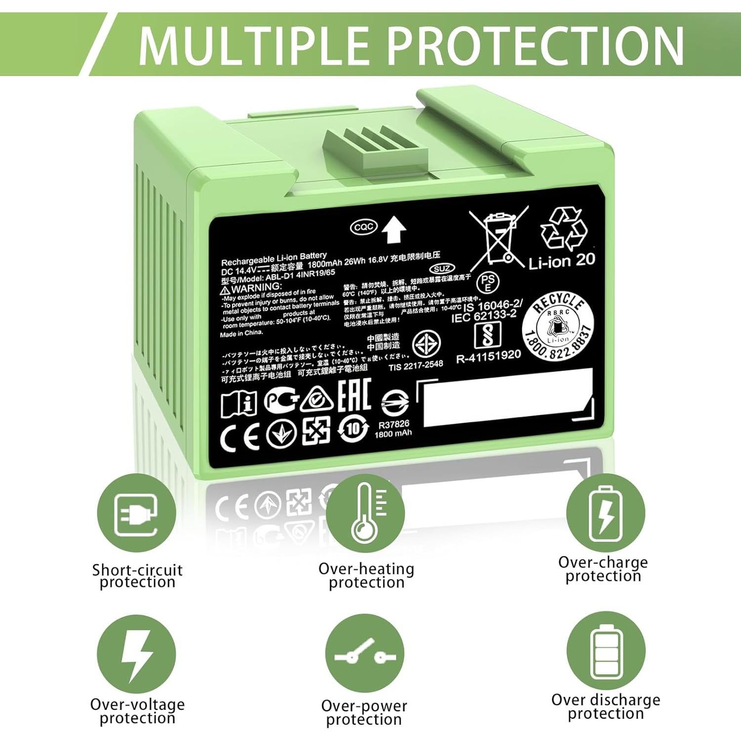 Batería de Reemplazo ABL-D1 para iRobot Roomba i/e Series 14.4V 1800mAh