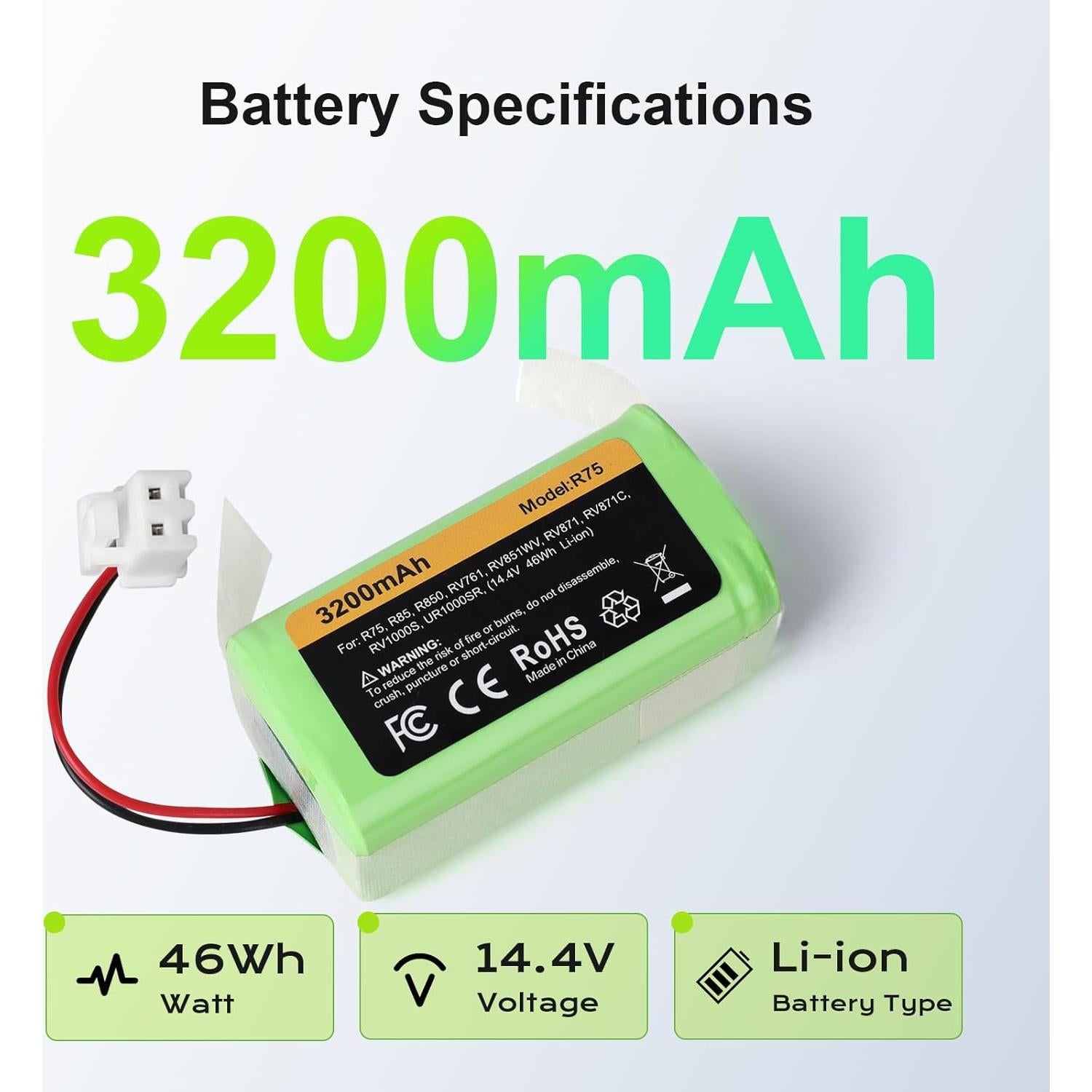 Batería de Reemplazo RVBAT850 3200mAh para Aspiradoras Shark