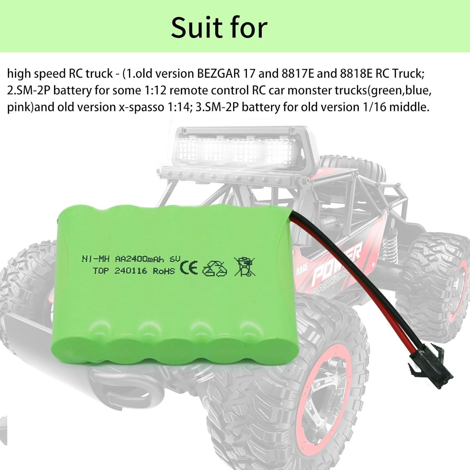 Batería recargable NiMH 6V 2400mAh Tosiicop para coches RC