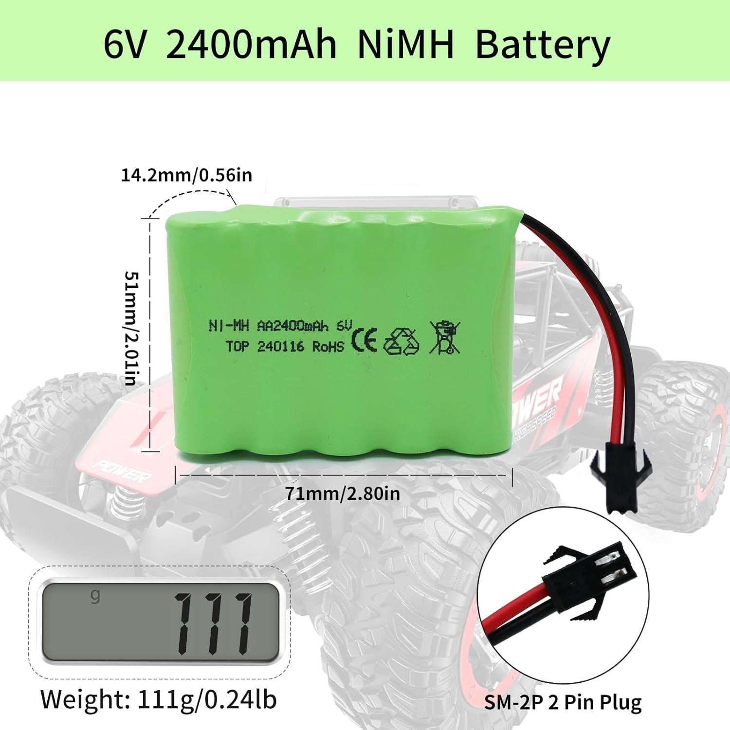 Batería recargable NiMH 6V 2400mAh Tosiicop para coches RC