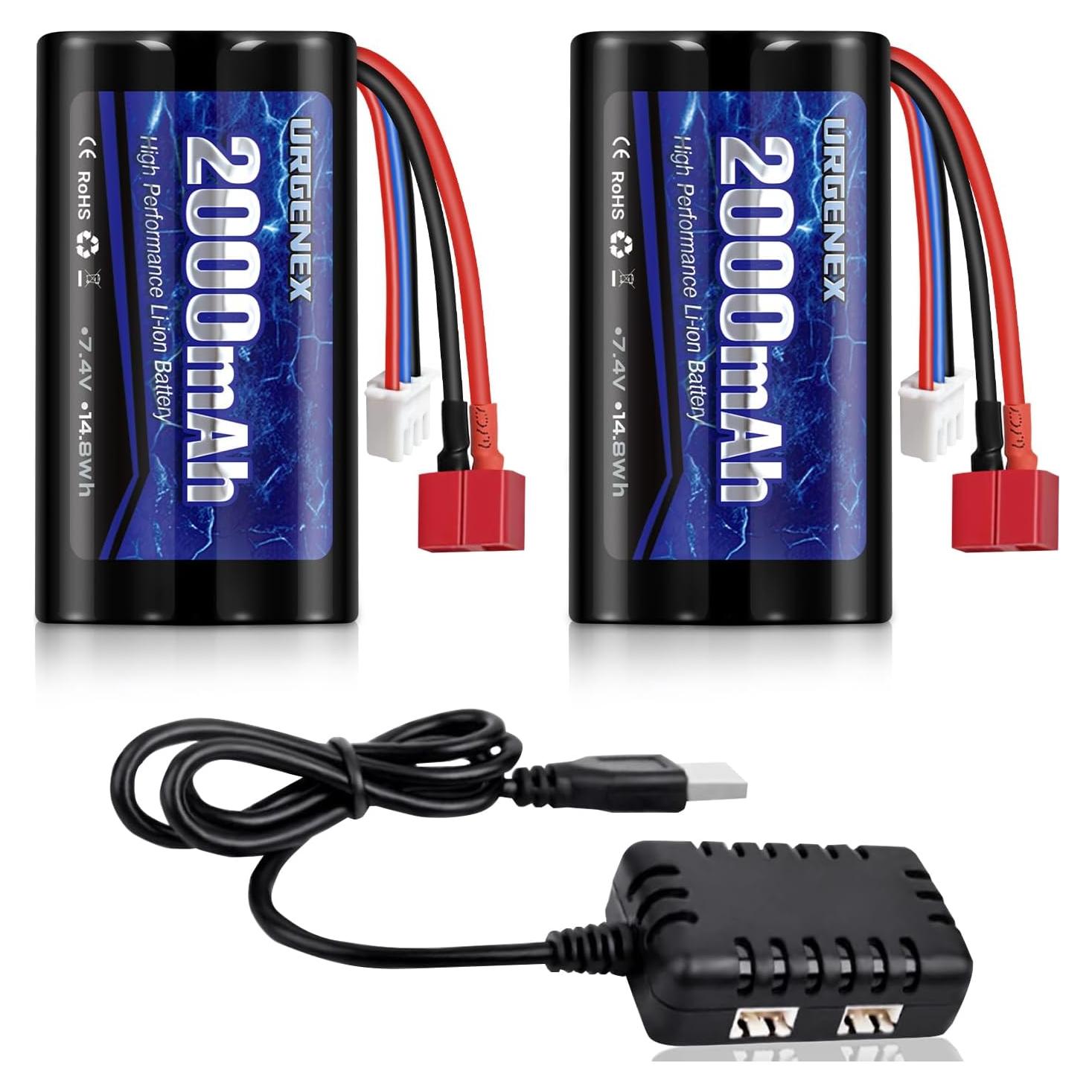 Batería Li-ion URGENEX 7.4V 2000mAh con conector Dean T para coches RC
