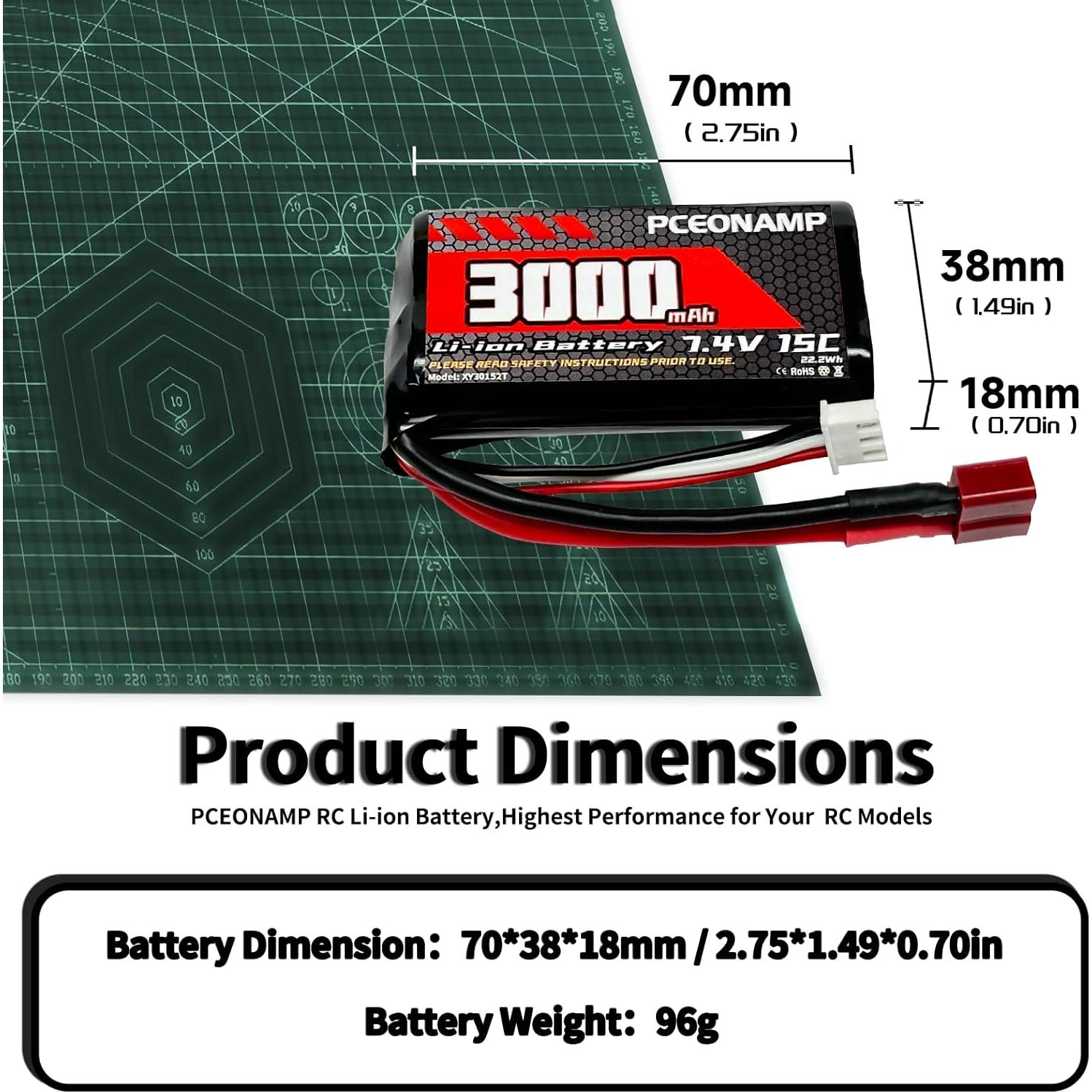 Batería Li-ion 7.4V 3000mAh PCEONAMP para coches RC 1/10 1/12 1/16