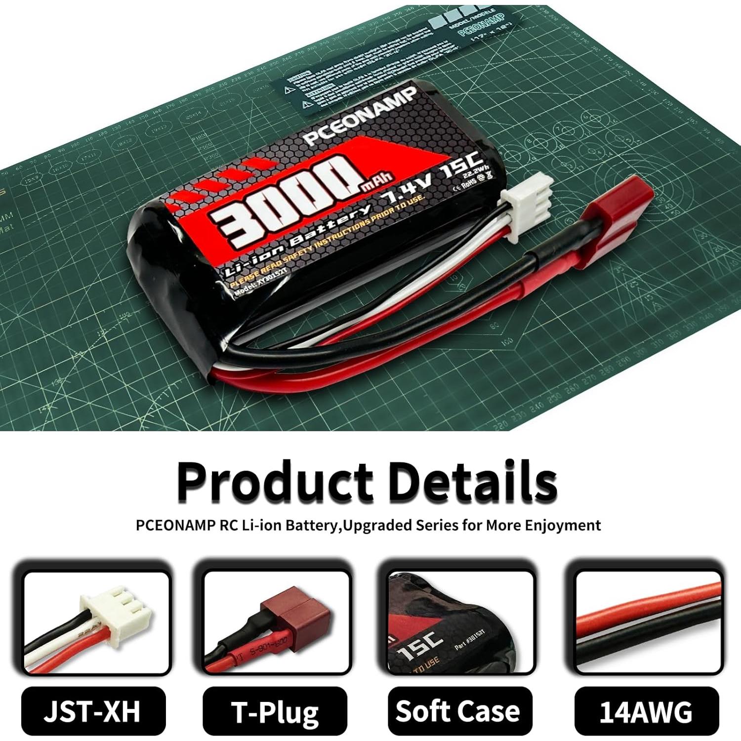 Batería Li-ion 7.4V 3000mAh PCEONAMP para coches RC 1/10 1/12 1/16
