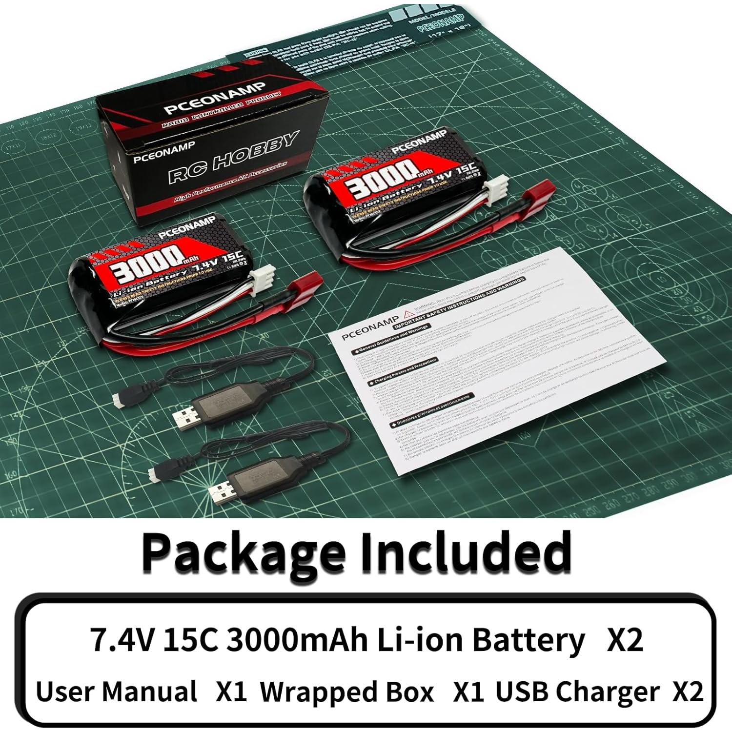 Batería Li-ion 7.4V 3000mAh PCEONAMP para coches RC 1/10 1/12 1/16