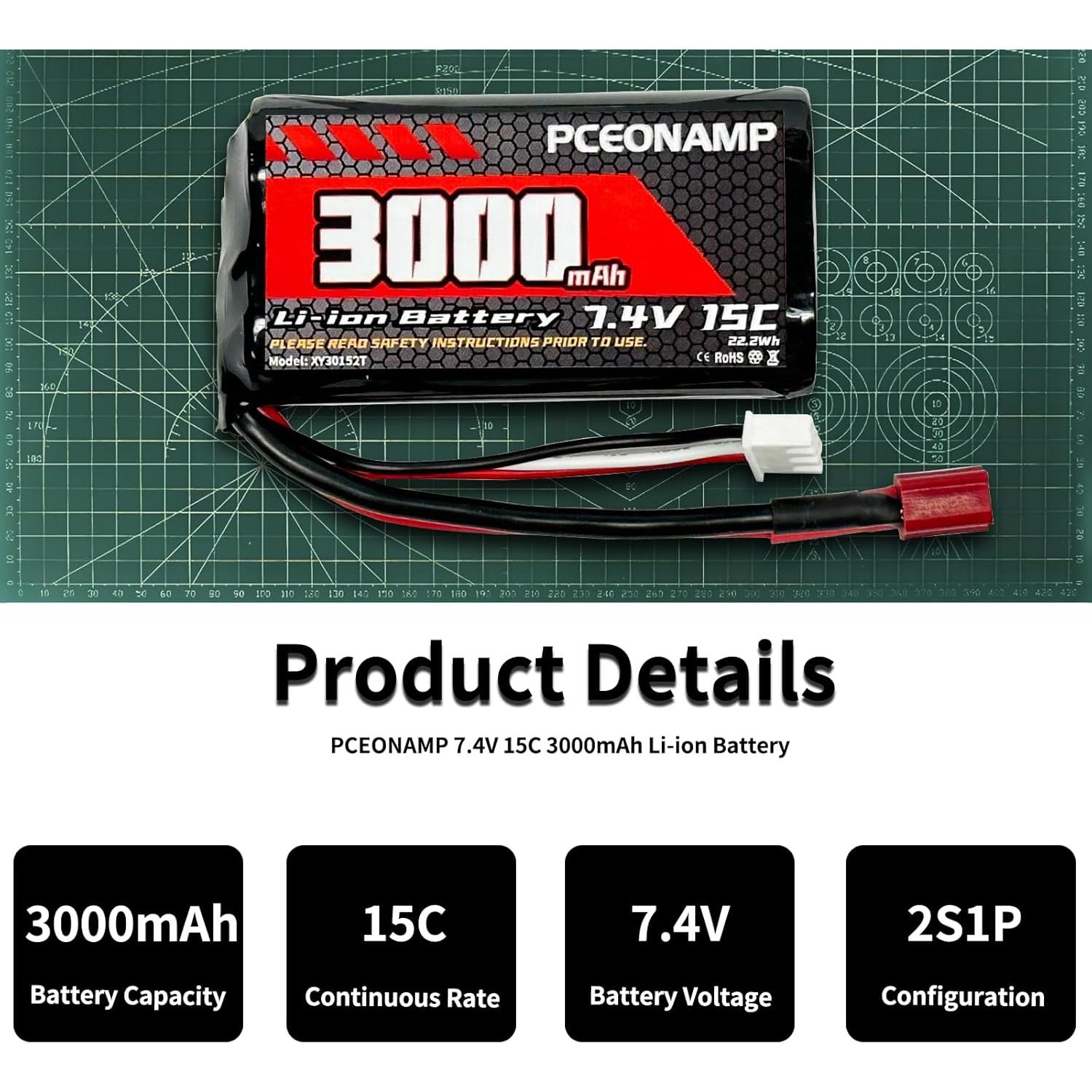 Batería Li-ion 7.4V 3000mAh PCEONAMP para coches RC 1/10 1/12 1/16