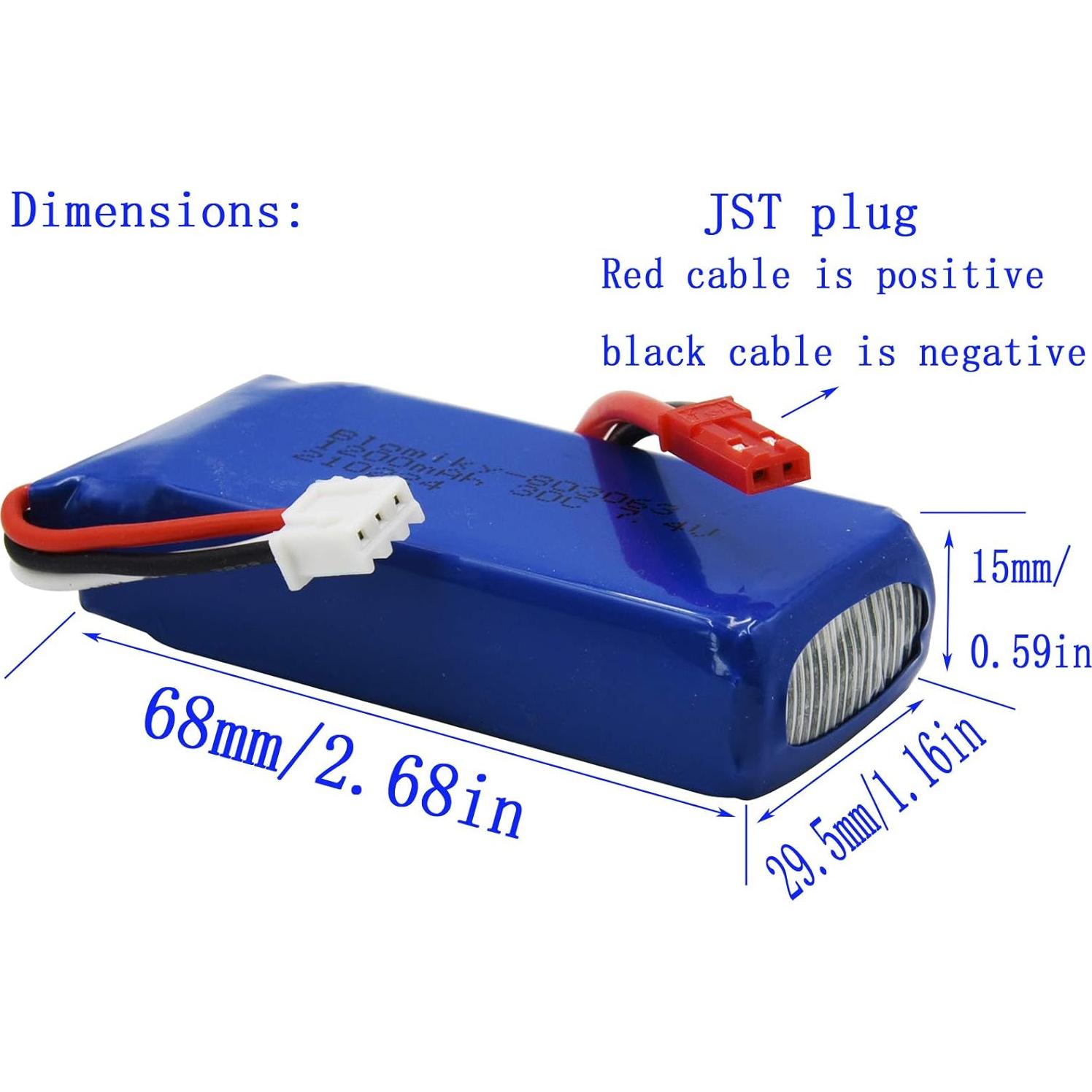 Batería Lipo 7.4V 1200mAh Blomiky con Conector JST y Cargador