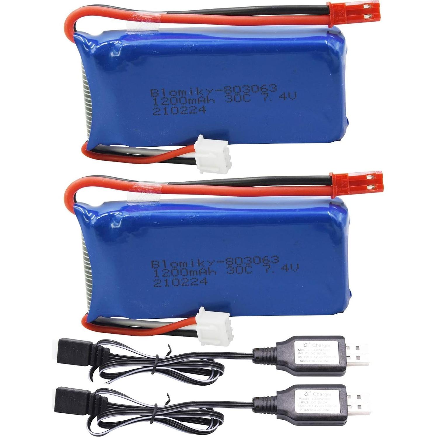 Batería Lipo 7.4V 1200mAh Blomiky con Conector JST y Cargador
