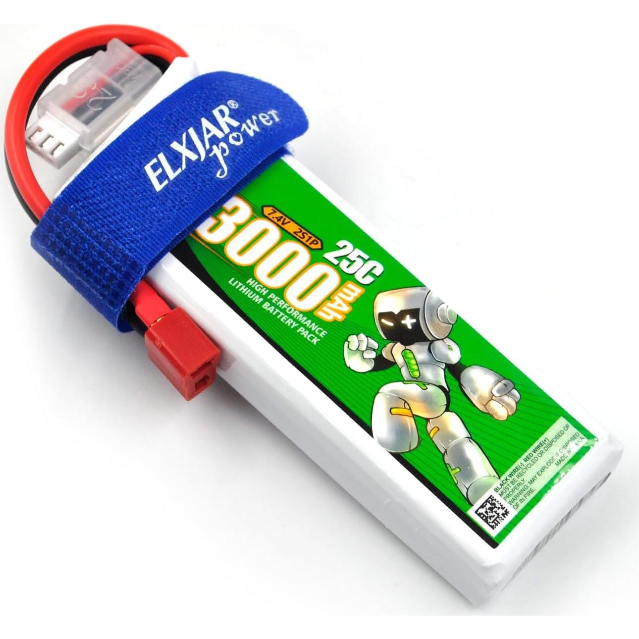 Batería LiPo 7.4V 3000mAh 25C elxjar - Paquete de 2 con Cargador