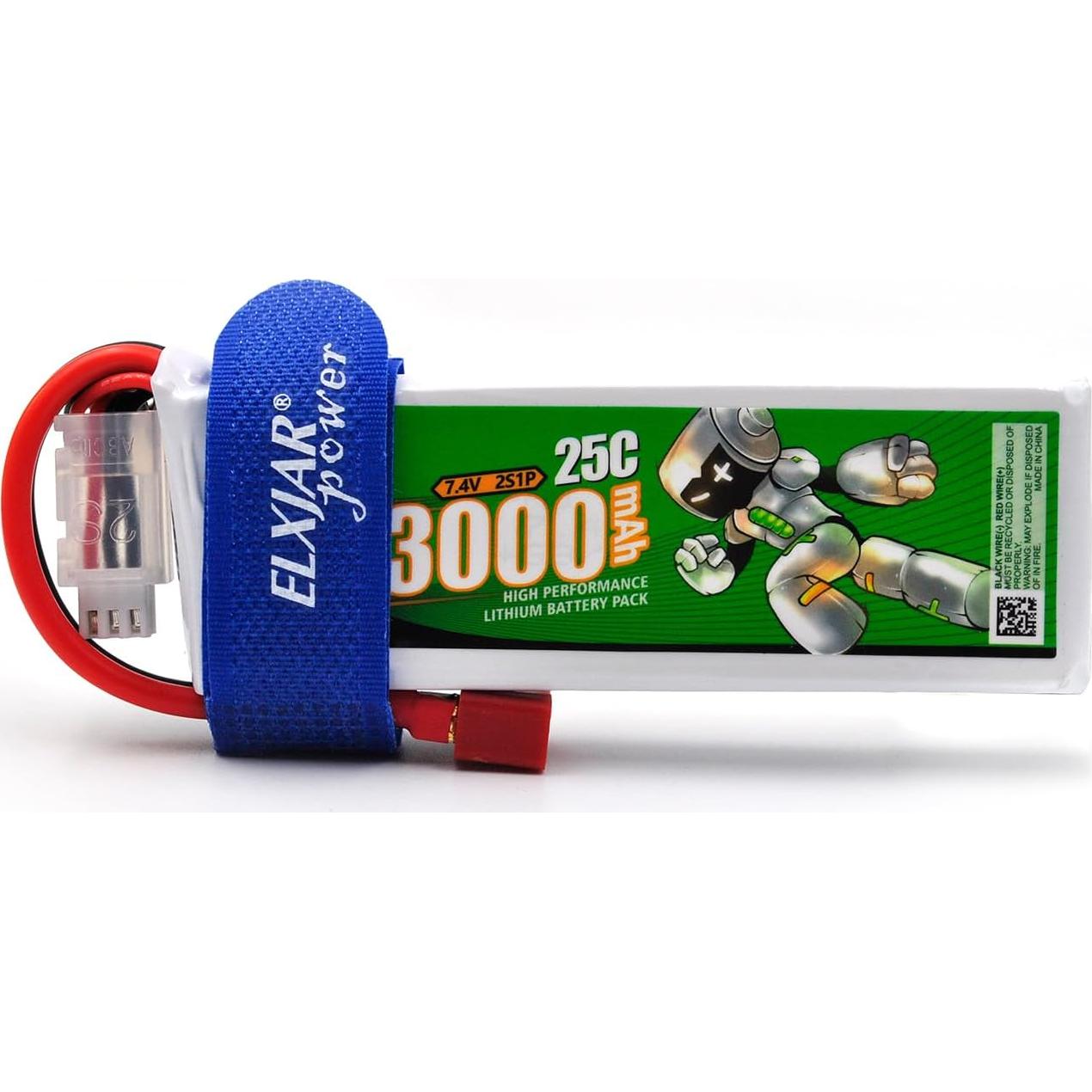 Batería LiPo 7.4V 3000mAh 25C elxjar - Paquete de 2 con Cargador