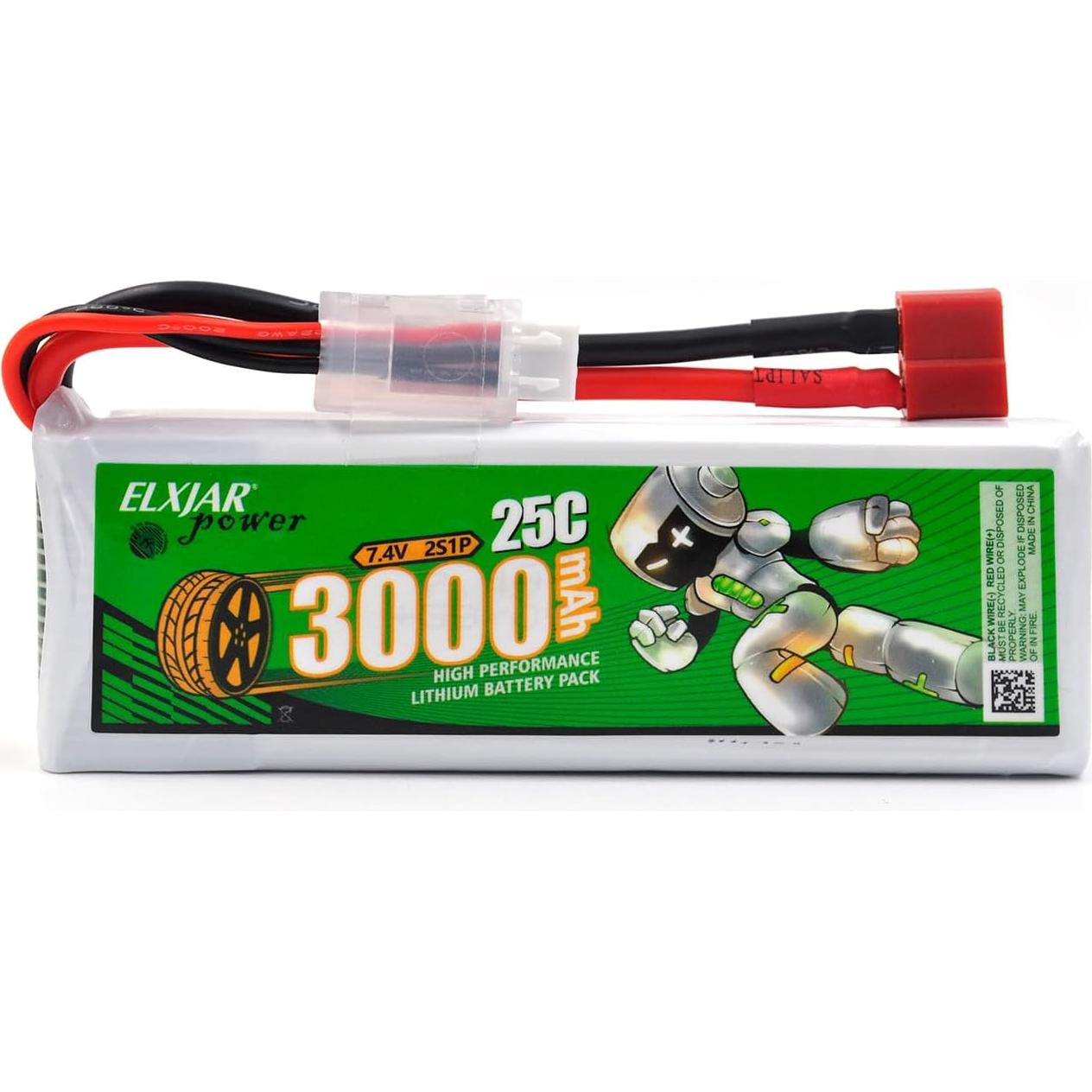 Batería LiPo 7.4V 3000mAh 25C elxjar - Paquete de 2 con Cargador