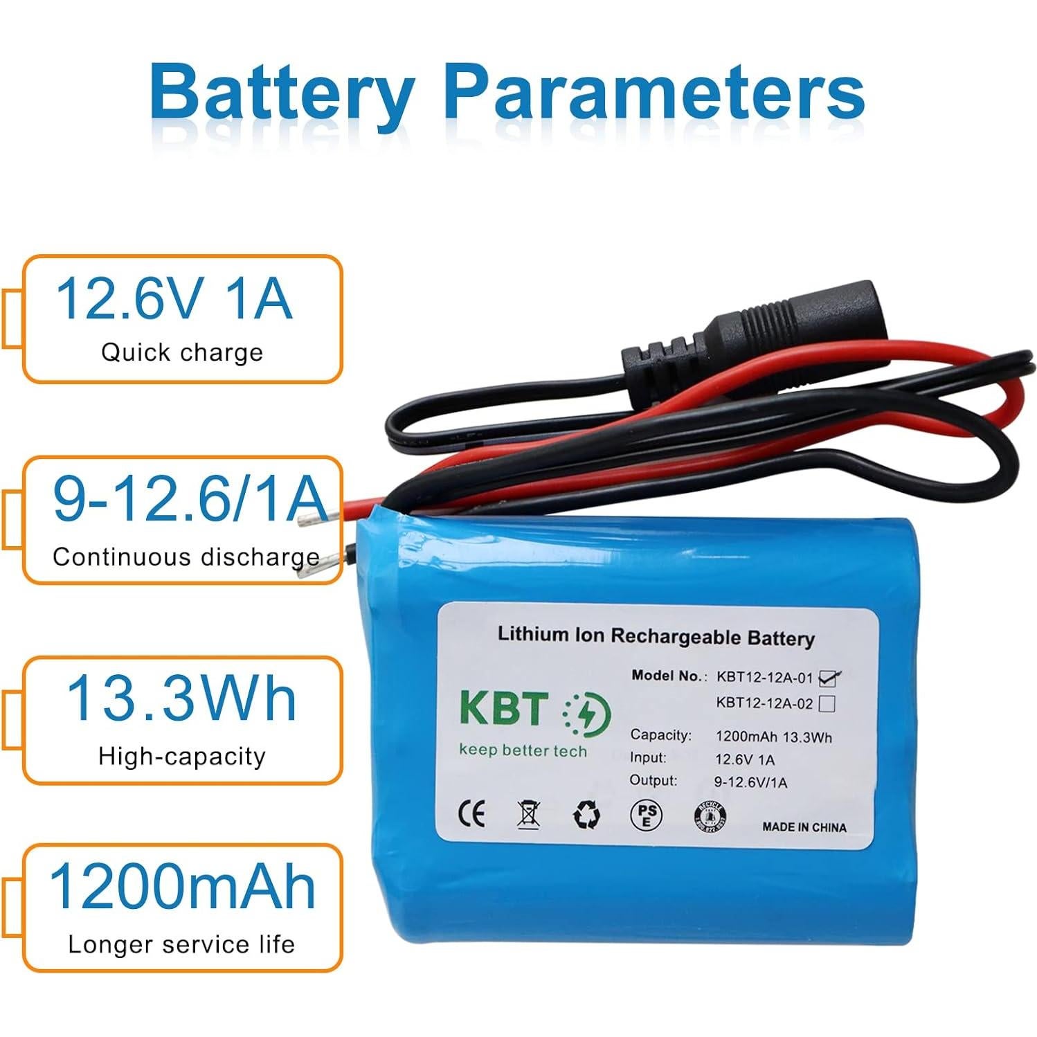Batería de Litio Recargable 12V 1200mAh KBT con Cargador