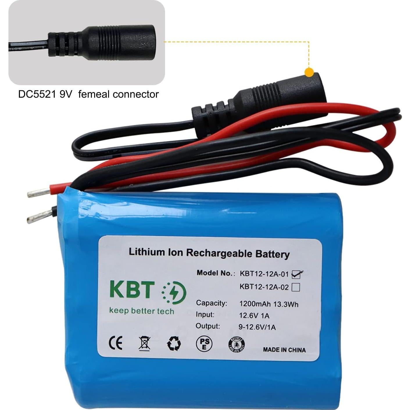 Batería de Litio Recargable 12V 1200mAh KBT con Cargador