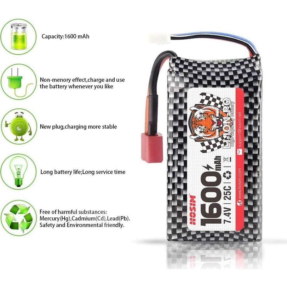 Batería Recargable Li-Po 7.4V 1600mAh Hosim para Autos RC 1:10