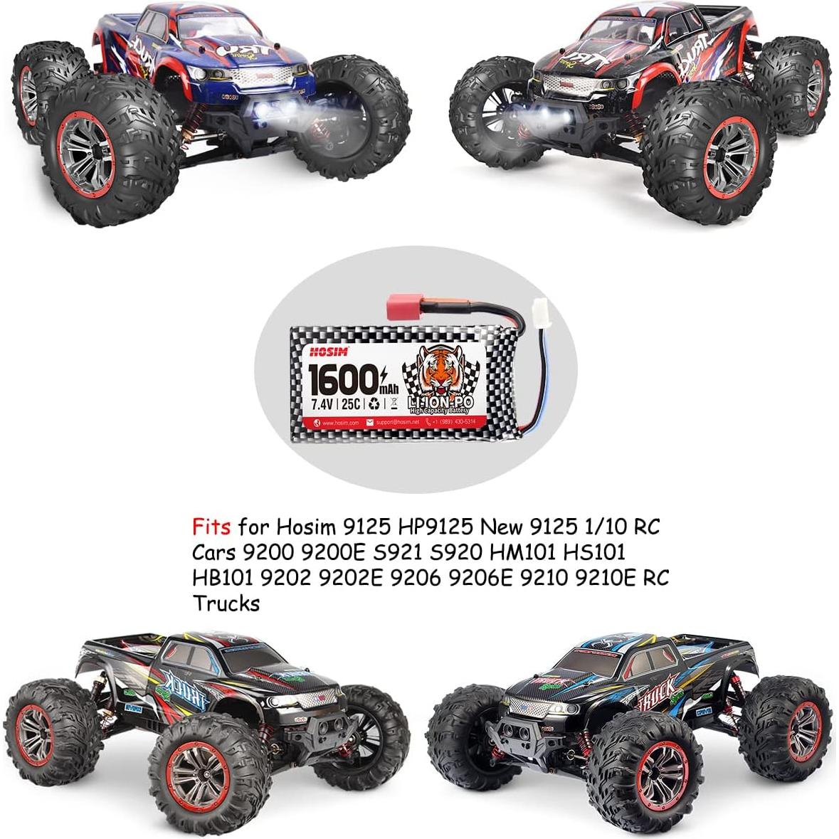 Batería Recargable Li-Po 7.4V 1600mAh Hosim para Autos RC 1:10