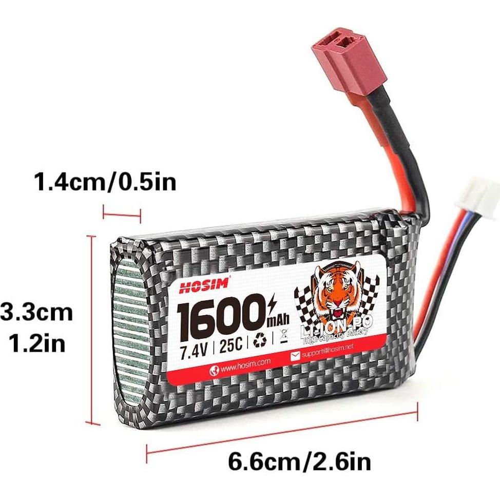 Batería Recargable Li-Po 7.4V 1600mAh Hosim para Autos RC 1:10
