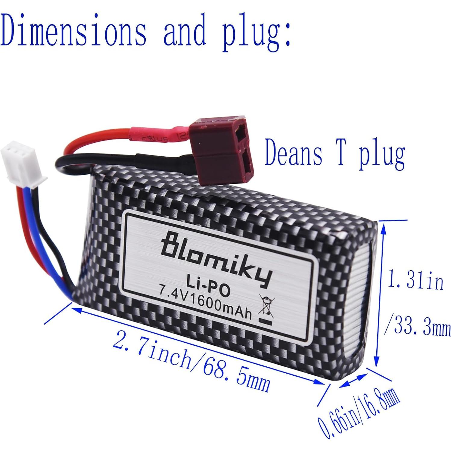 Batería Lipo 7.4V 1600mAh Blomiky 2 Pack para RC 1/10