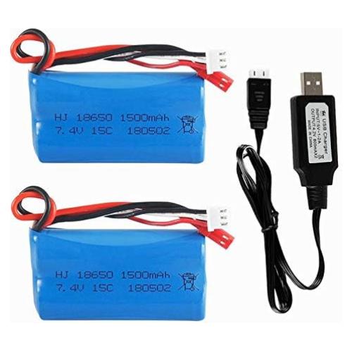 Batería Li-ion 7.4V 1500mAh con conector JST - 2 paquetes con cargador USB