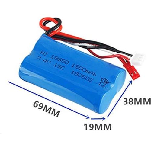 Batería Li-ion 7.4V 1500mAh con conector JST - 2 paquetes con cargador USB