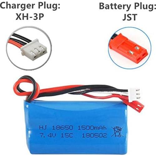 Batería Li-ion 7.4V 1500mAh con conector JST - 2 paquetes con cargador USB