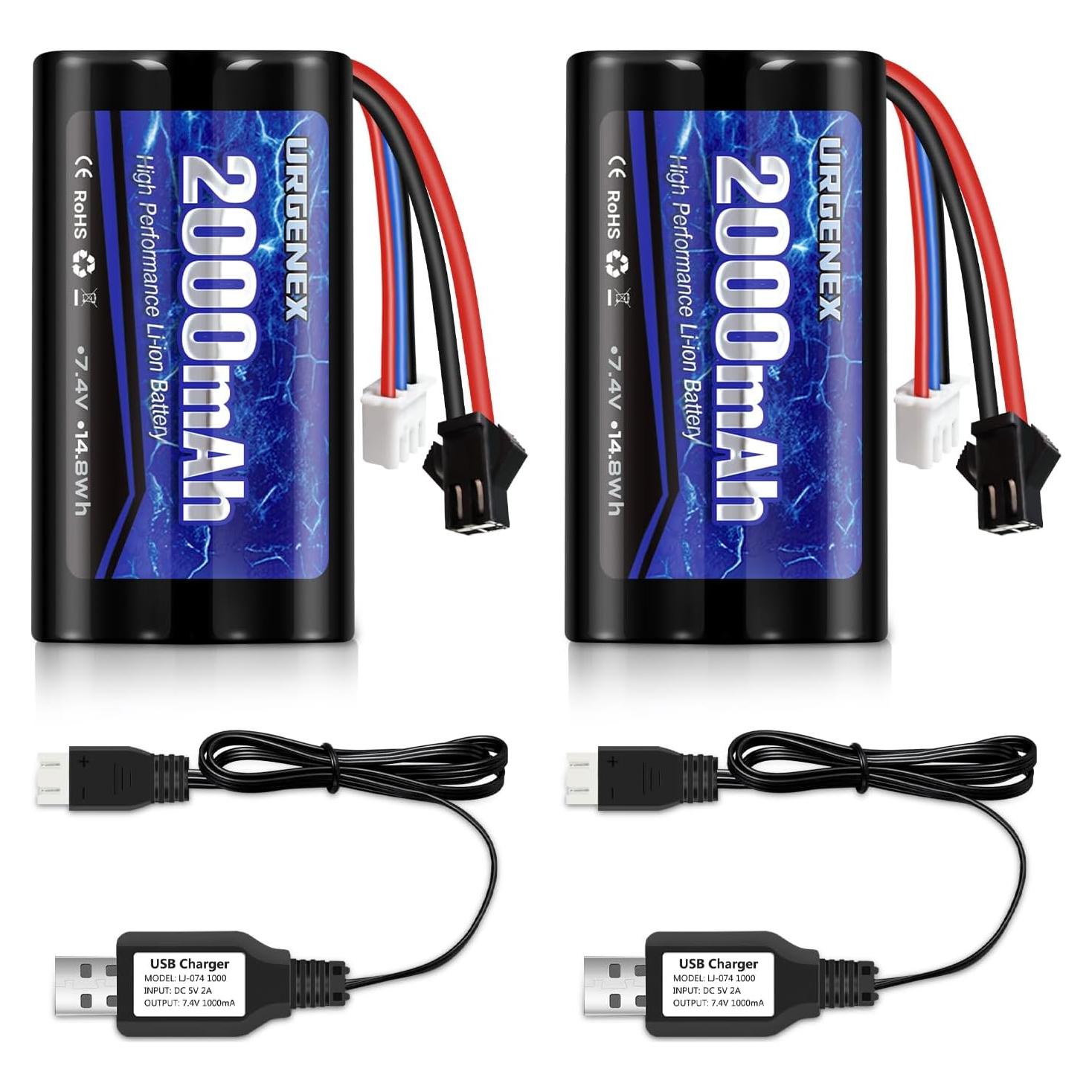 Batería Li-ion URGENEX 7.4V 2000mAh para Coches RC 1/10 1/12 1/16
