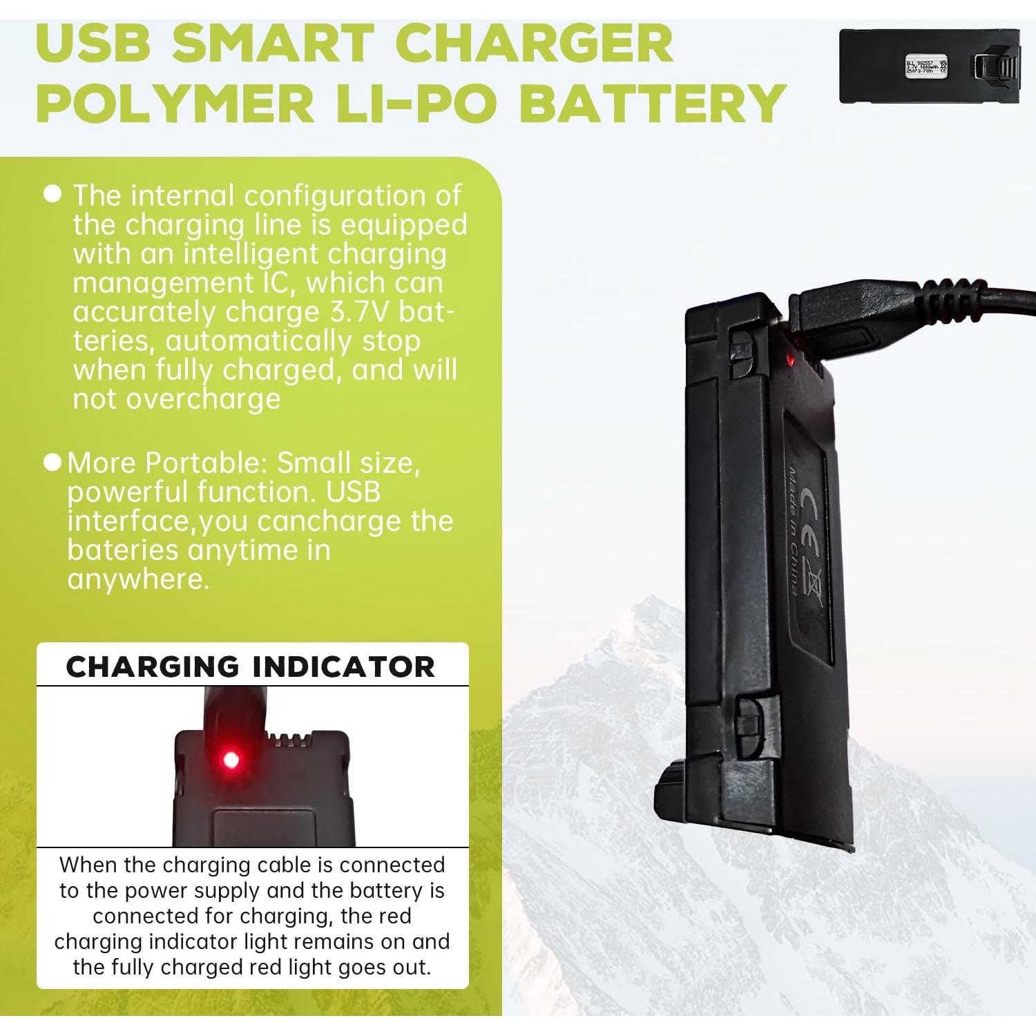 Batería LiPo 3PCS 3.7V 1000mAh con cable USB para Drones RC