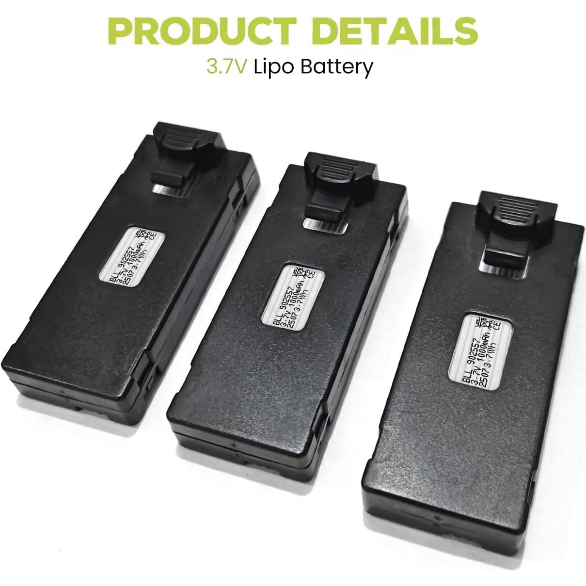 Batería LiPo 3PCS 3.7V 1000mAh con cable USB para Drones RC