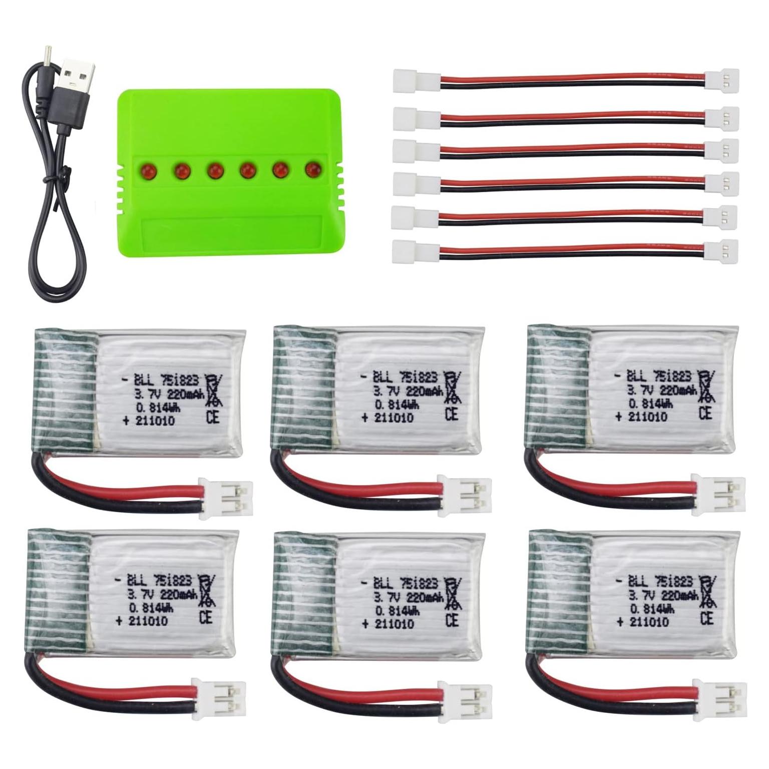 Baterías de Litio 6PCS 3.7V 220mAh Fytoo para Drones