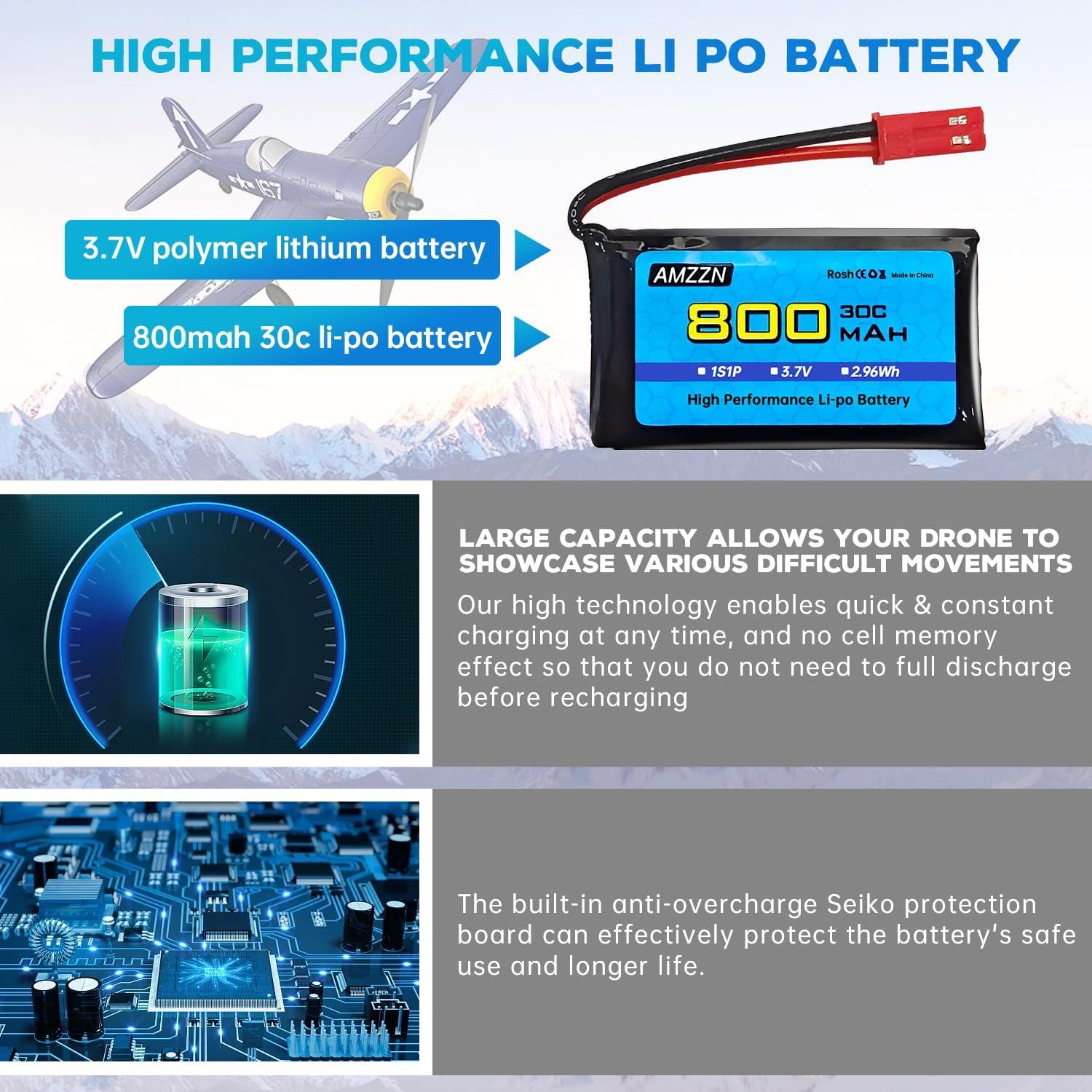 5 Baterías Lipo 3.7V 800mAh 30C + Cargador 5-en-1 JST