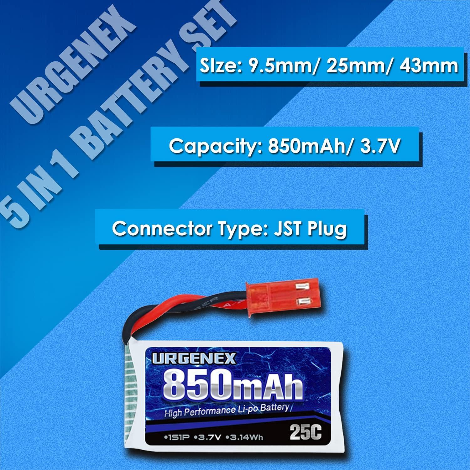Batería Lipo 3.7V 850mAh URGENEX con Conector JST para Drones