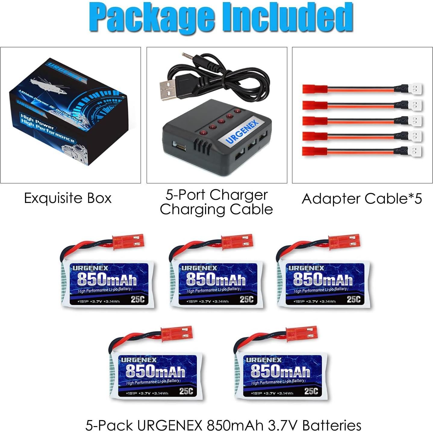 Batería Lipo 3.7V 850mAh URGENEX con Conector JST para Drones