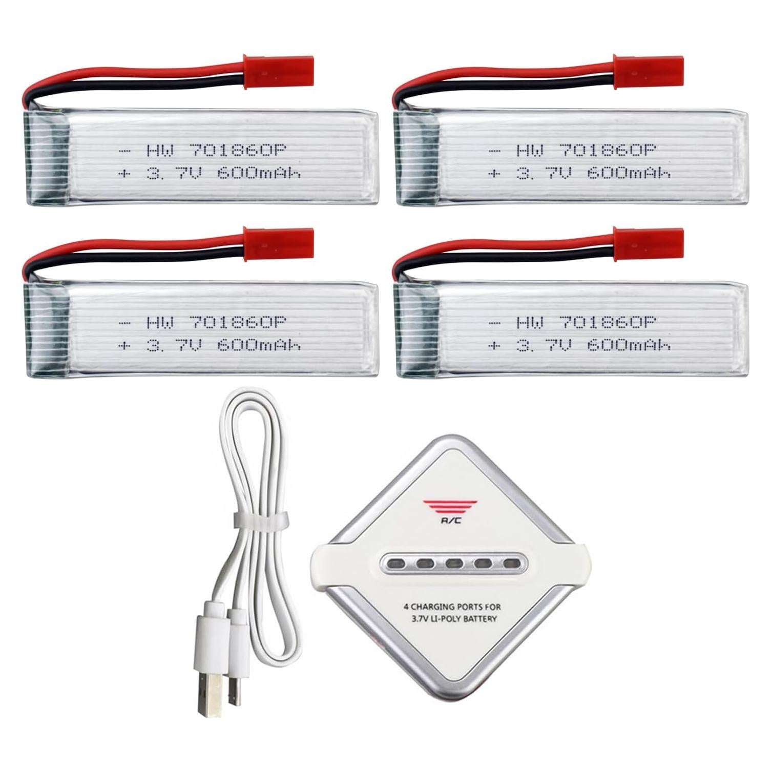 4 Baterías de Litio 600mAh MOONZON para Drones RC UDI WLtoys Syma