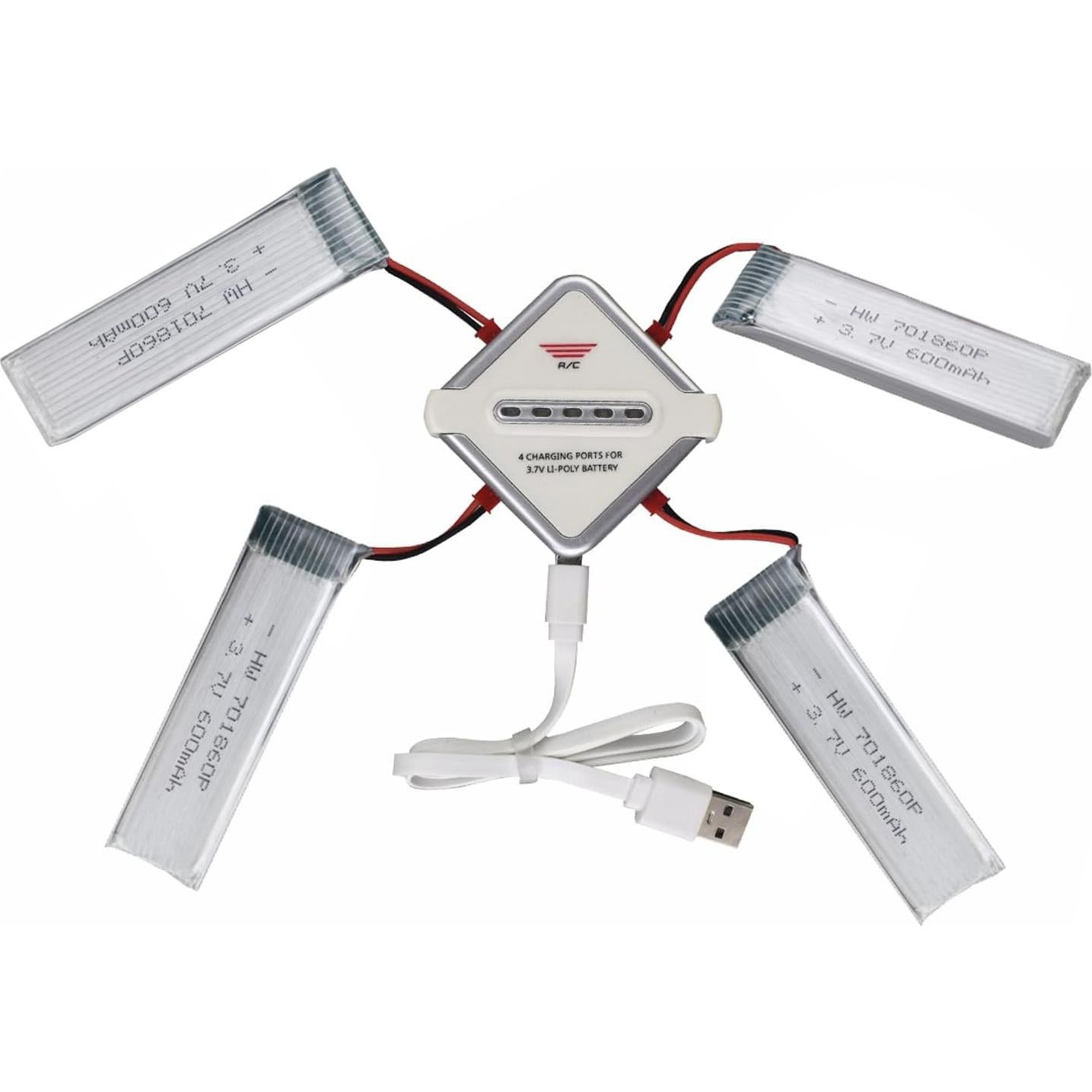 4 Baterías de Litio 600mAh MOONZON para Drones RC UDI WLtoys Syma