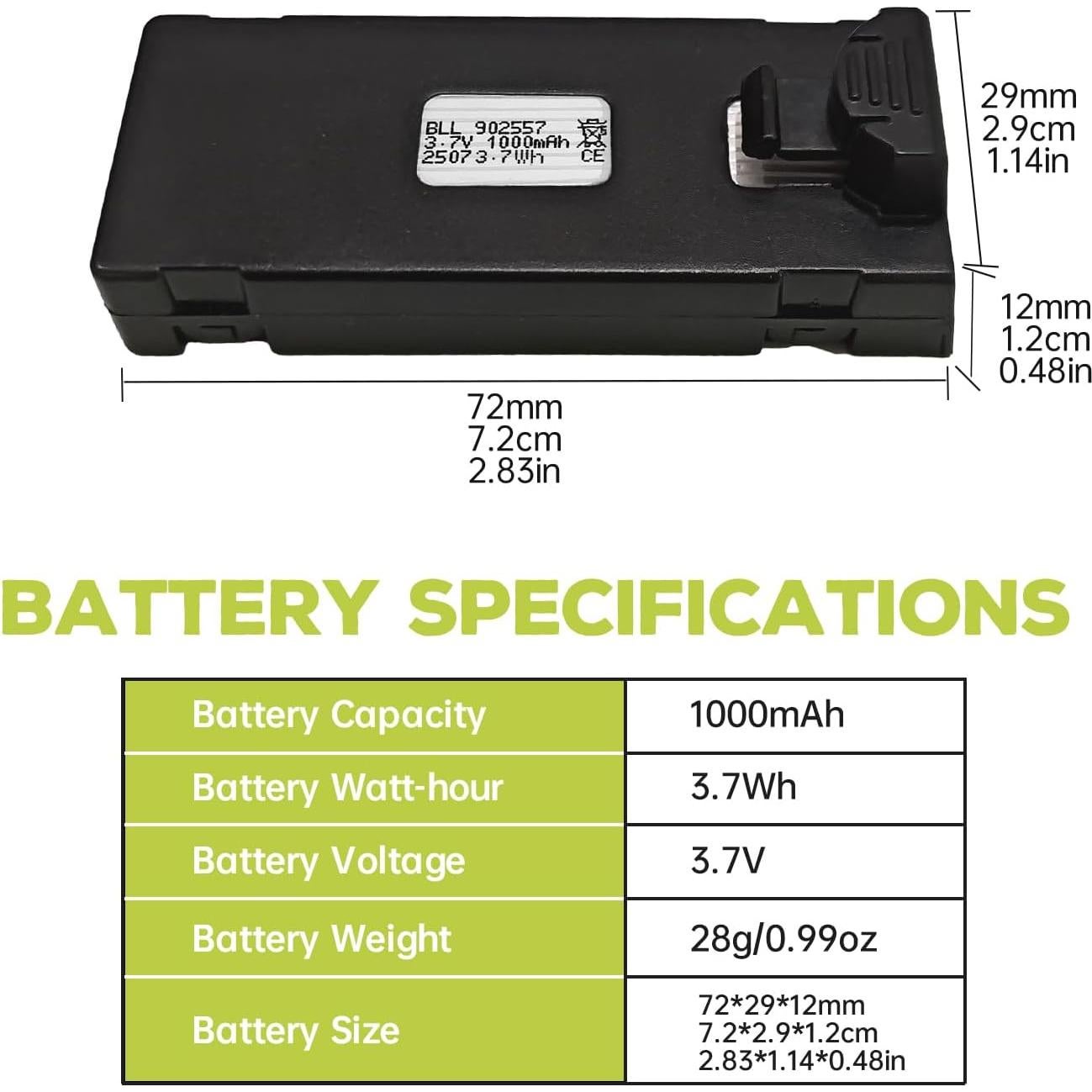 Batería Lipo 3.7V 1000mAh Sea Jump para Drones RC - 2PCS