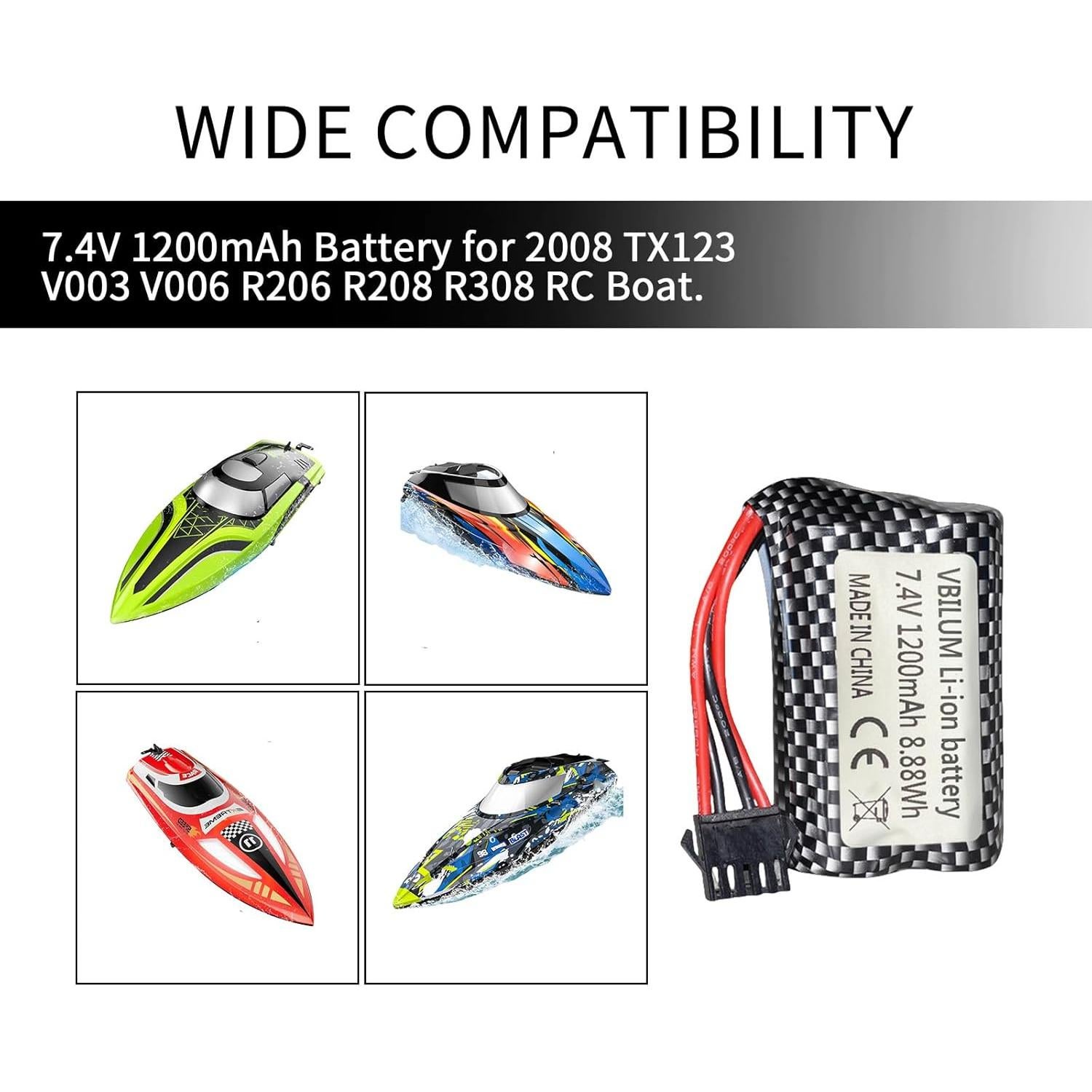 Batería Li-ion 7.4V 1200mAh SM-5P para Barcos RC - Paquete de 2