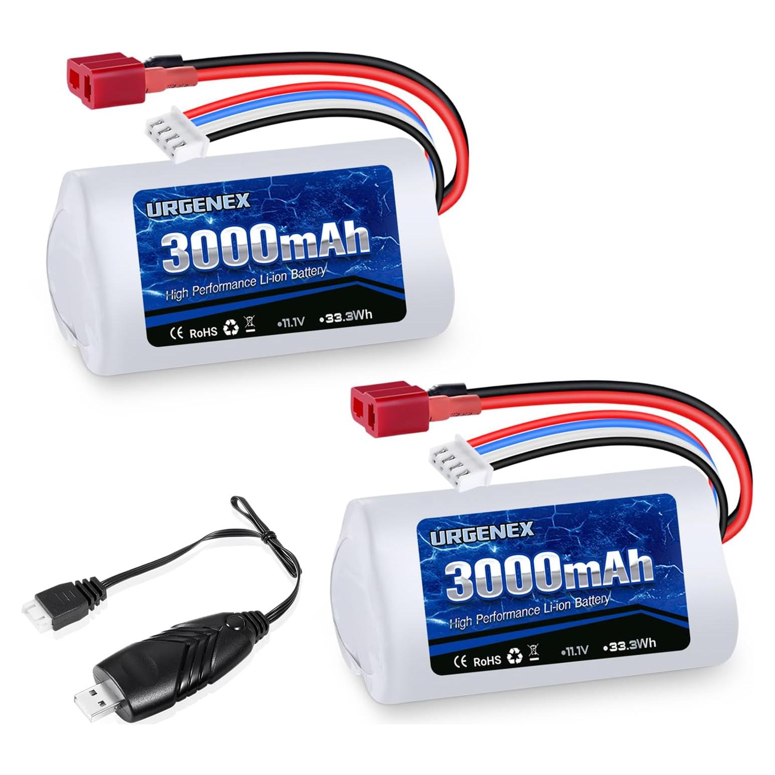 Batería Li-ion 11.1V 3000mAh URGENEX para Barcos RC 2PCS