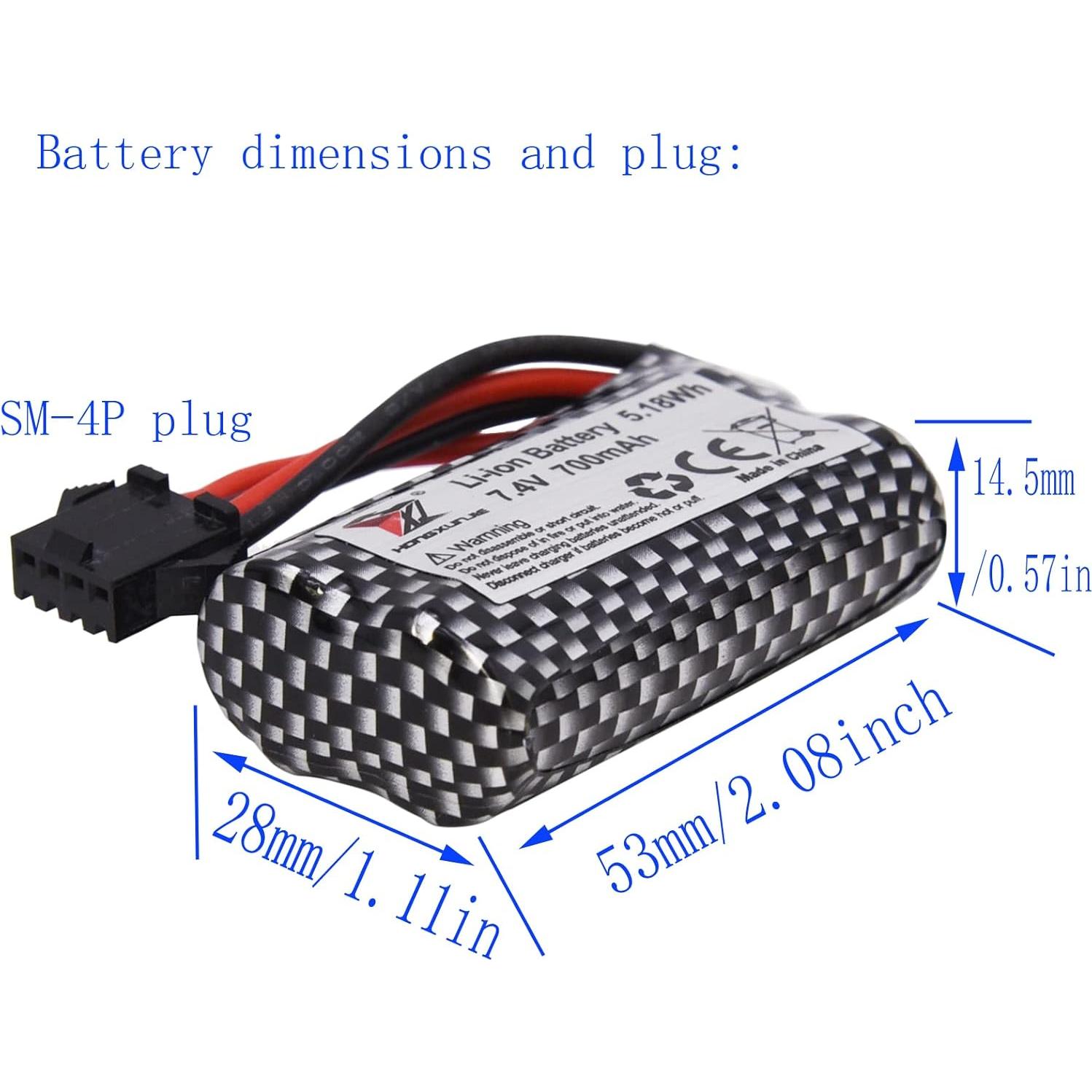 Batería Li-ion 7.4V 700mAh Blomiky para Barcos RC HJ812 HJ820 - 2 Pack