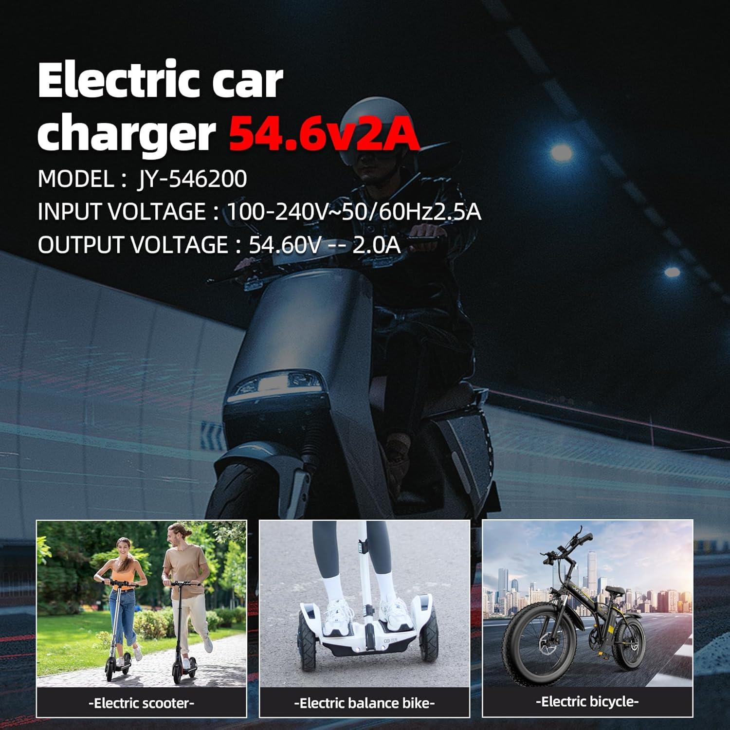 Cargador Rápido 54.6V 2A Brokeir para Batería Ebike 48V