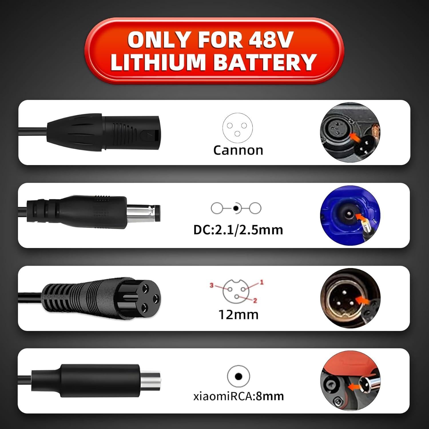 Cargador Rápido 54.6V 2A Brokeir para Batería Ebike 48V