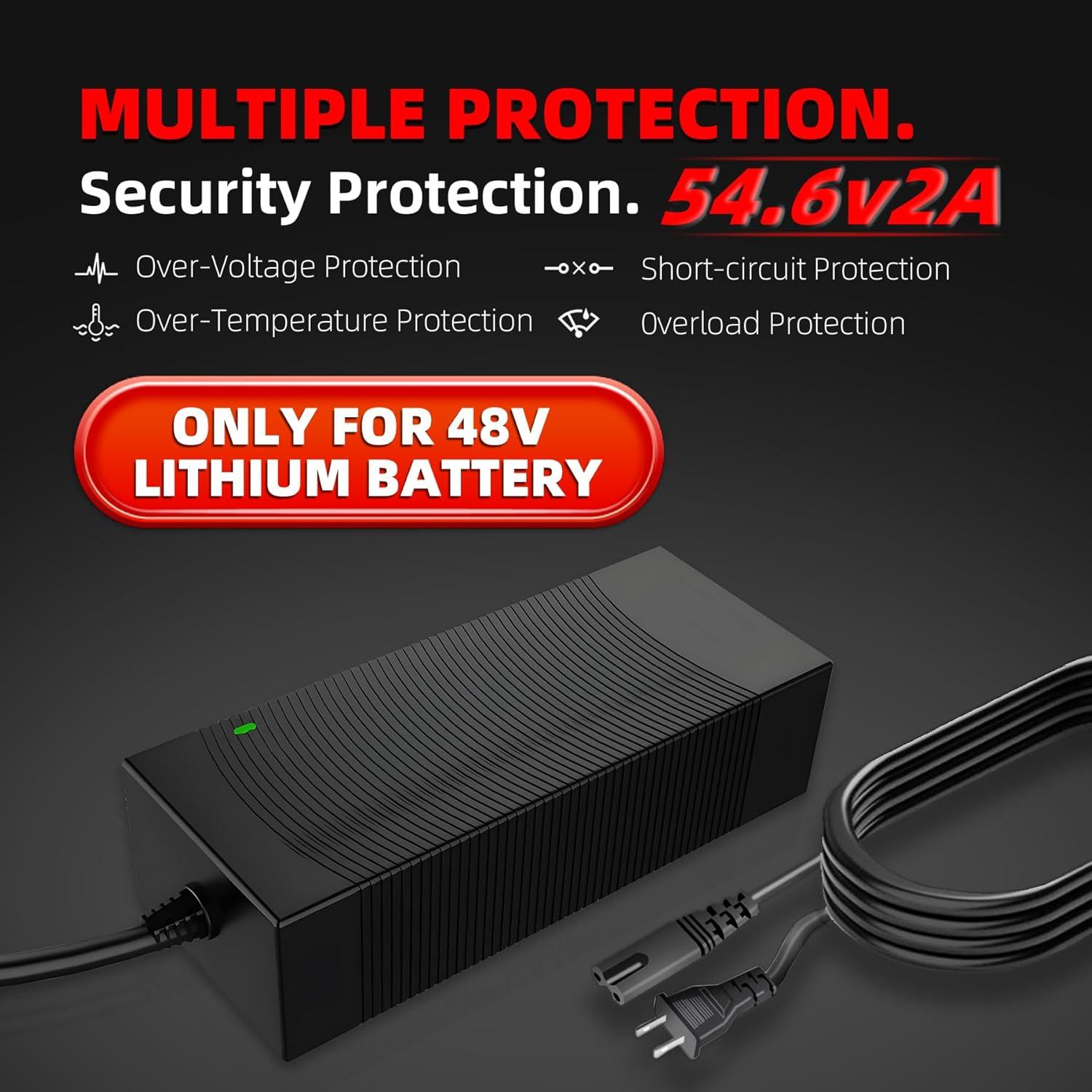 Cargador Rápido 54.6V 2A Brokeir para Batería Ebike 48V