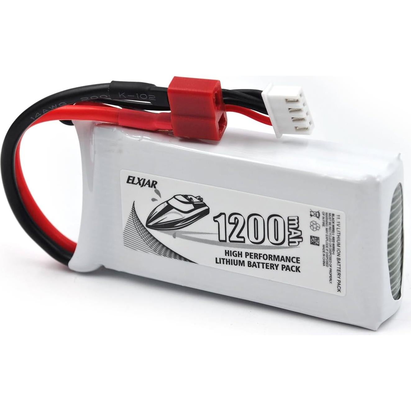 Batería LiPo 11.1V 1200mAh 30C elxjar T-Plug 2-Pack