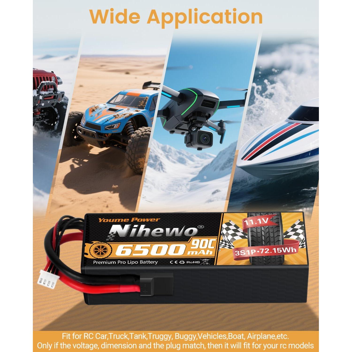 Batería Lipo 3S 11.1V 6500mAh Nihewo 90C para RC - 2 Paquetes