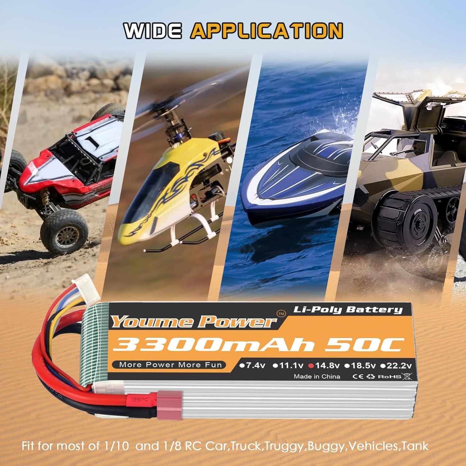 Batería Lipo 4S 14.8V 3300mAh Youme con Conector T - 2 Paquetes