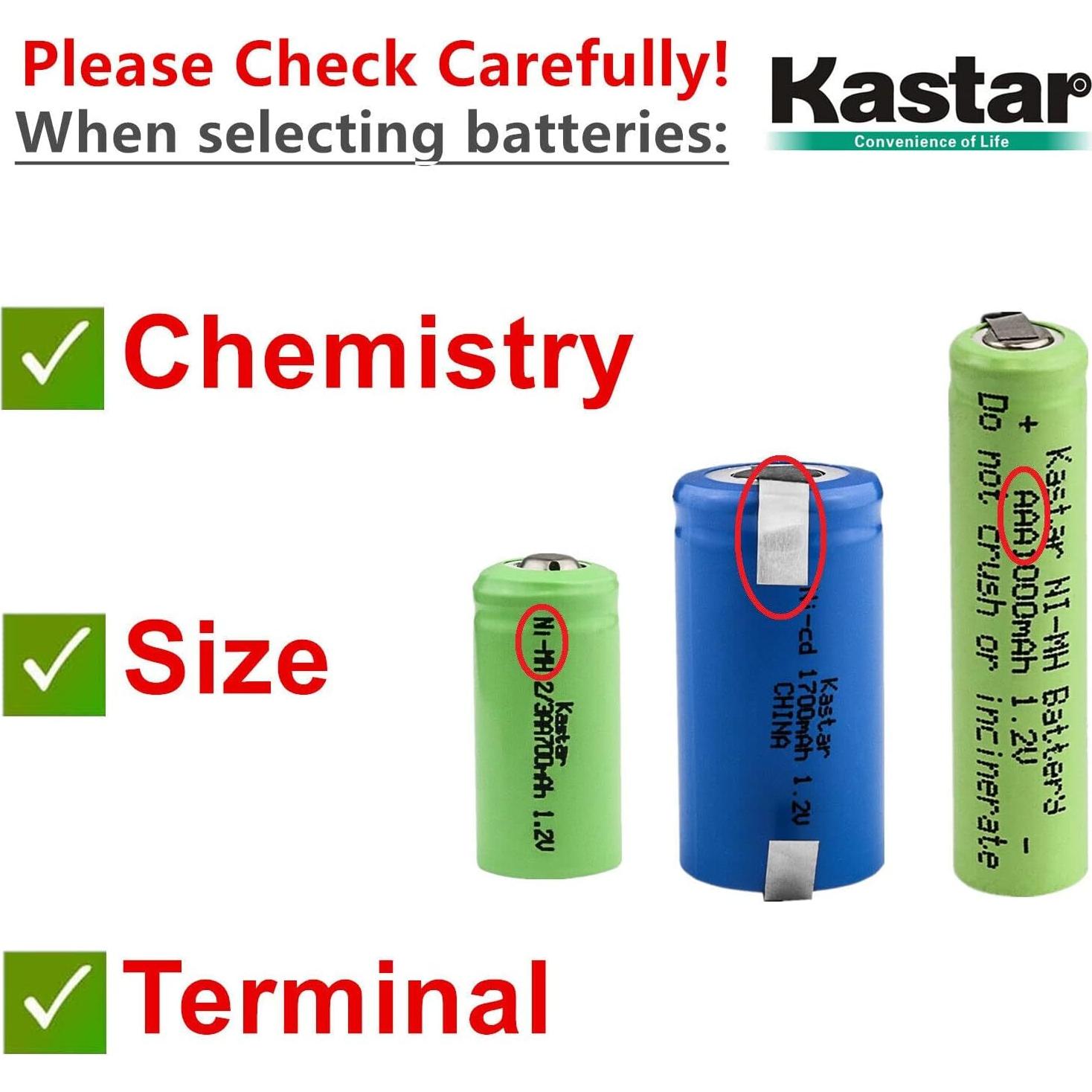 Baterías Ni-MH Kastar 2-Pack 2200mAh para Cepillos Braun