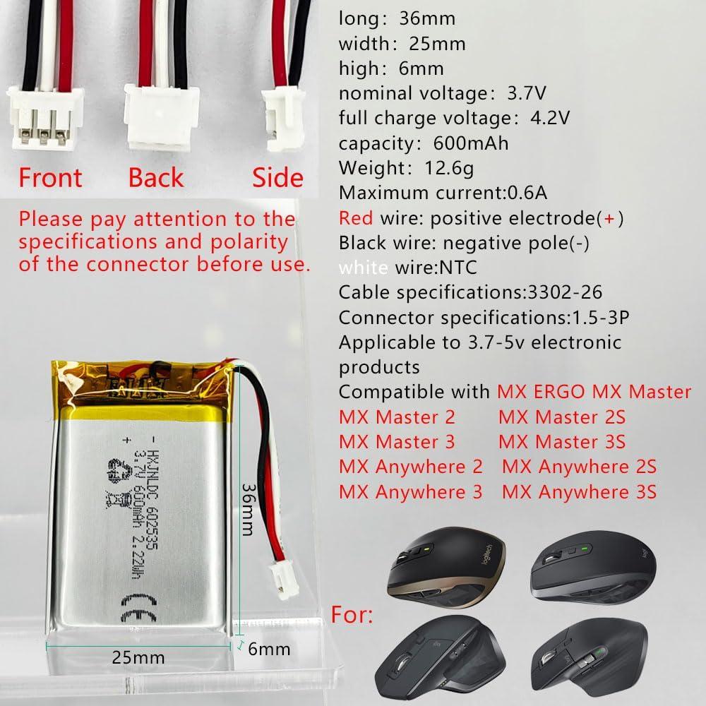 Batería recargable 3.7V 600mAh HXJN 602535 para Logitech