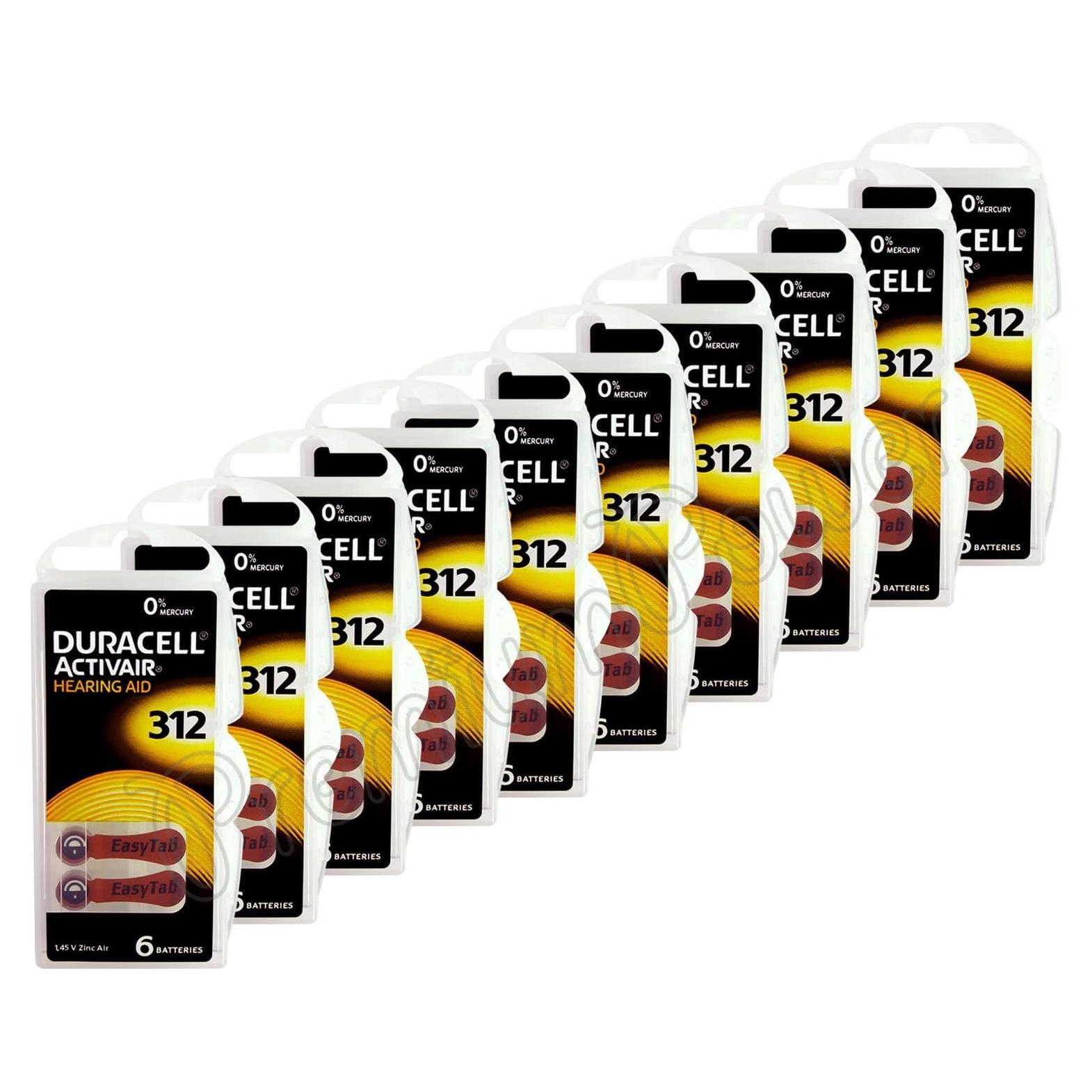 Baterías para Audífonos Duracell 312 - Paquete de 60 Unidades