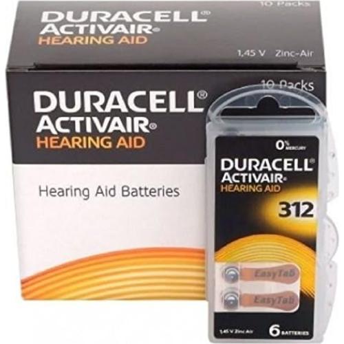 Baterías para Audífonos Duracell 312 - Paquete de 60 Unidades