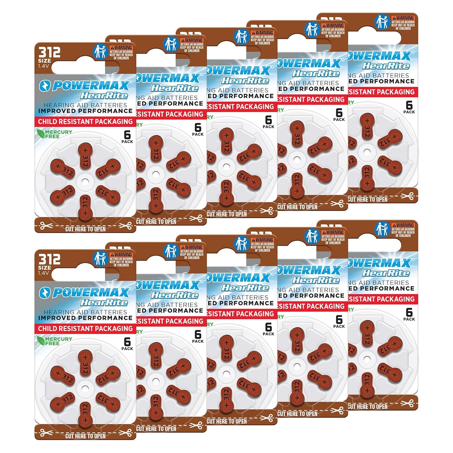 Baterías para Audífonos Powermax 312, Paquete de 60 Unidades