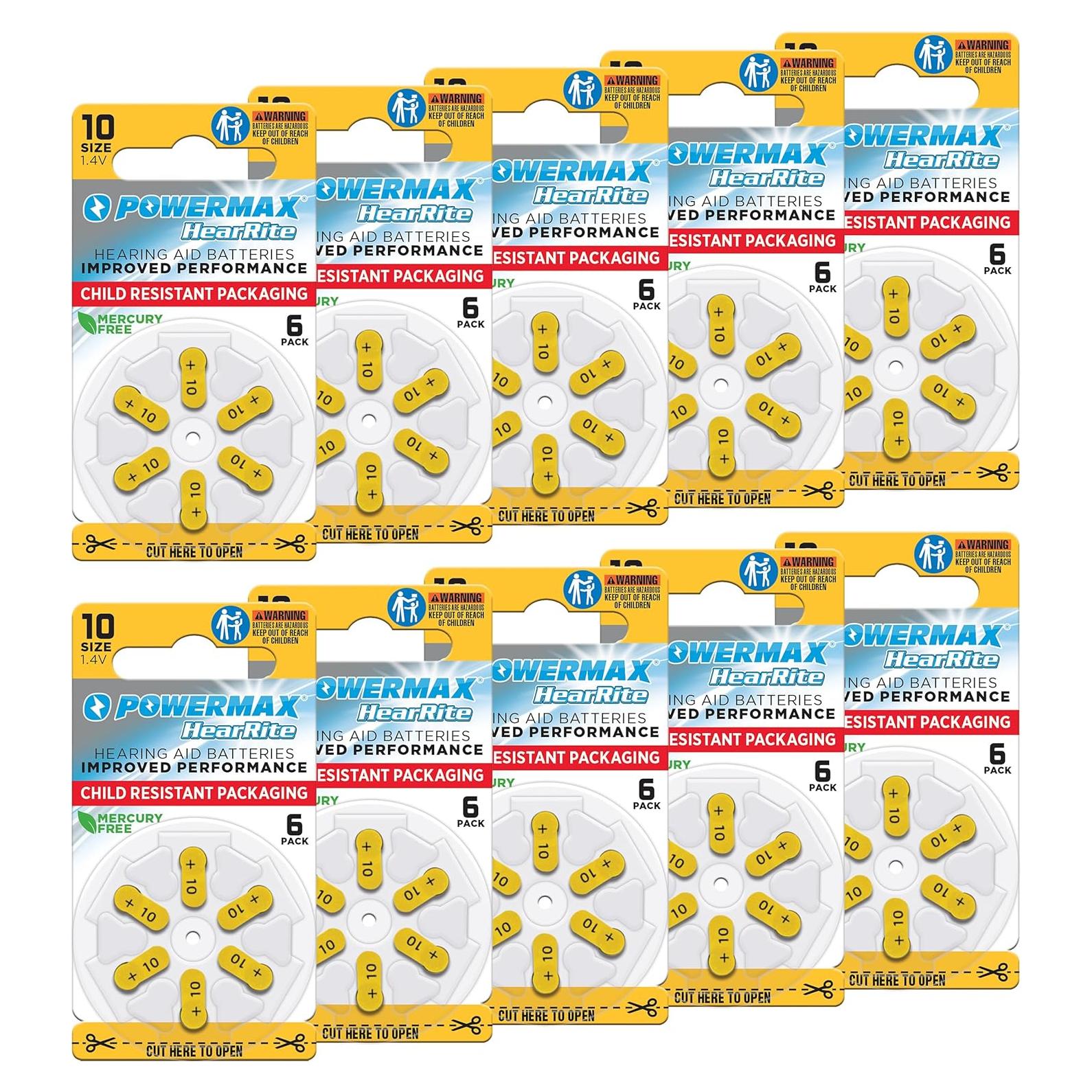 Baterías para Audífonos Powermax Tamaño 10 - Paquete 60 Unidades